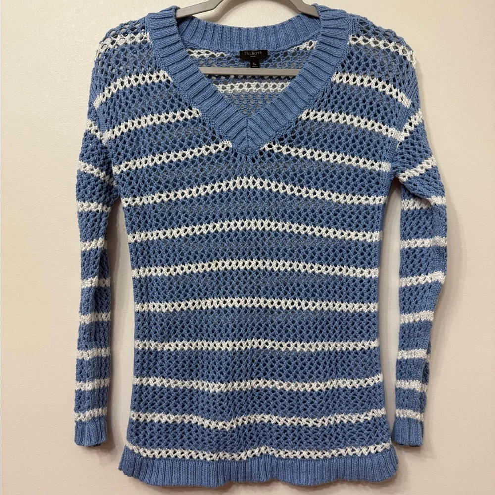 Talbots Open Weave V-Neck Sweater - Picture 3 of 8